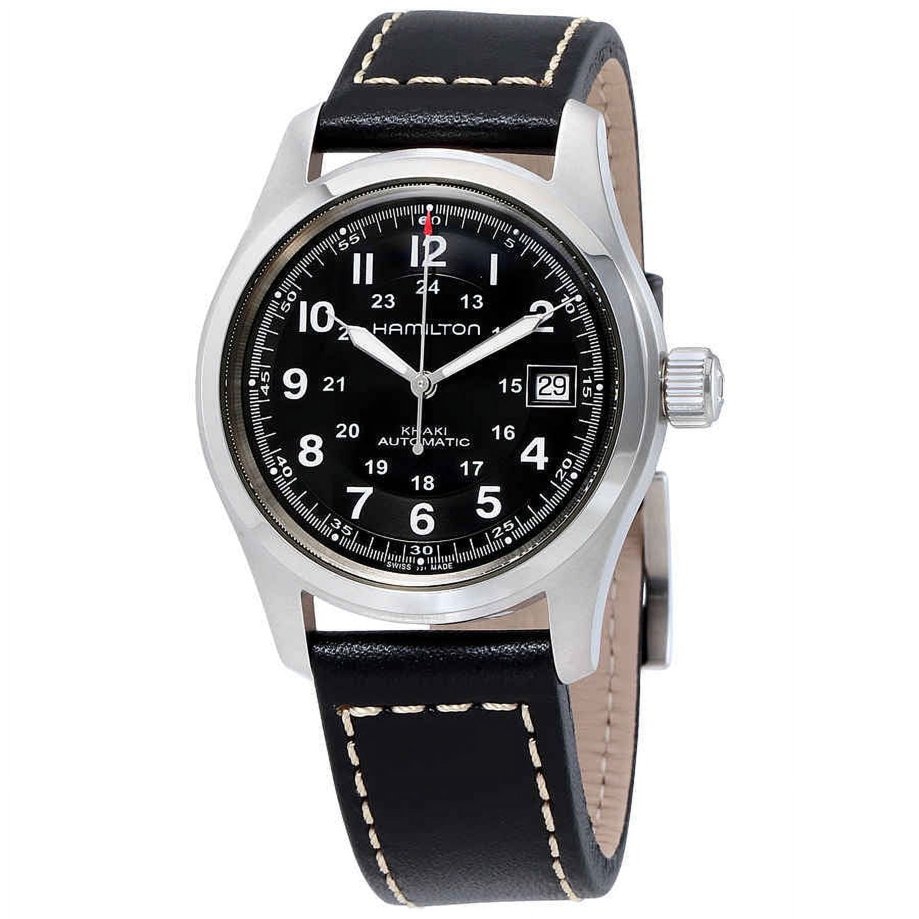 Hamilton Men s Khaki Field Automatic H70455733 Black Leather Swiss Automatic Watch