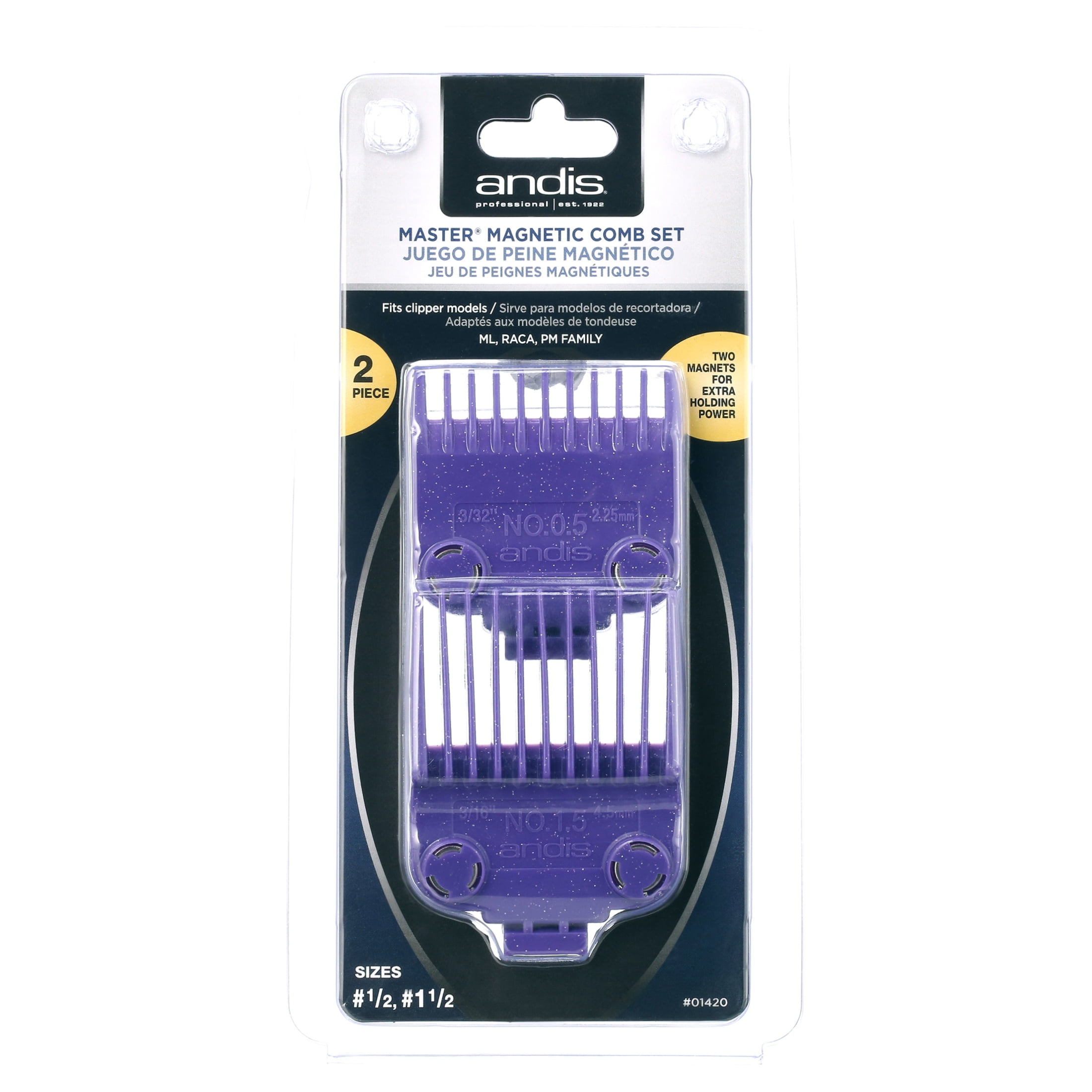 Andis 01420 Master Clipper Magnetic Comb Set — Dual Pack Sizes 0.5