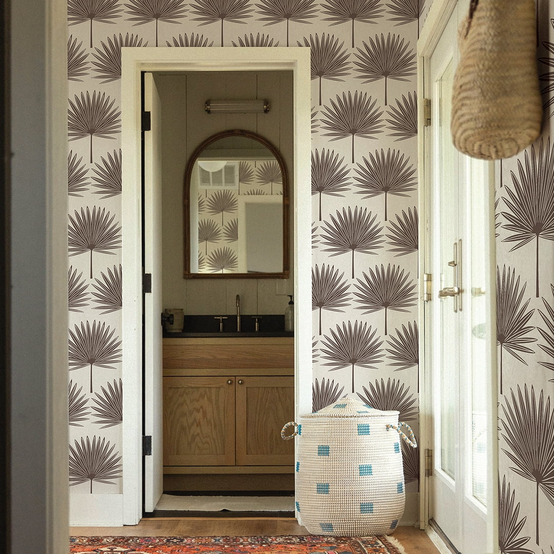 Stamped Palm Brown & Beige Peel and Stick Wallpaper, 20.5" x 16.5'