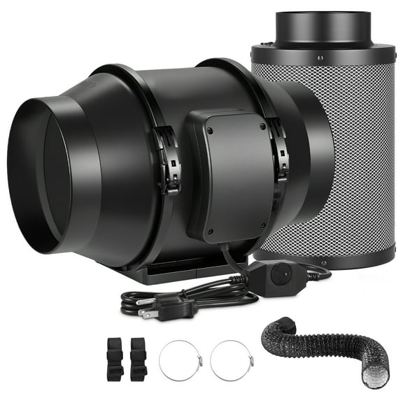 KFFKFF 6" Air Filtration Kit with Inline Duct Fan, Speed Controller, Carbon Filter & Ventilation System for Heating, Cooling, Grow Tents, and Hydroponics