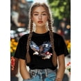 thumbnail image 5 of Women's T-Shirt Flying Bald Eagle US Flag Patriotic Short Sleeve Casual Tee Classic Crew Neck T Shirt for Women Black, 2XL, 5 of 7