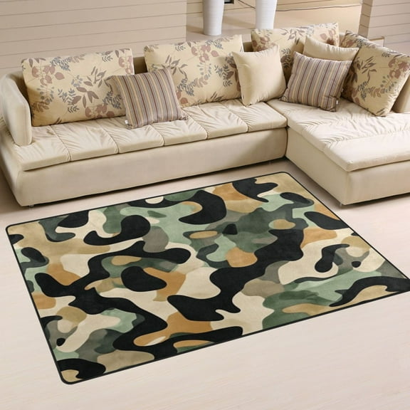 Non-Slip Area Rug 31"x20" Indoor Washable Floor Mats Carpet Printed for Living Room, Bedroom, Home Decor Earthy Tones Camouflage Pattern