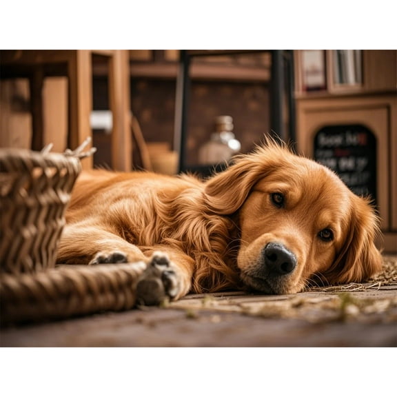 Lcdjbfbf DIY Paint Round Diamonds Paintings,Animal 5D Diamond Art Kit,Golden Retriever pattern,handmade for Beginners,Number Stitch Arts and Crafts,for Home Living Room Wall Decor(16X12 Inch)