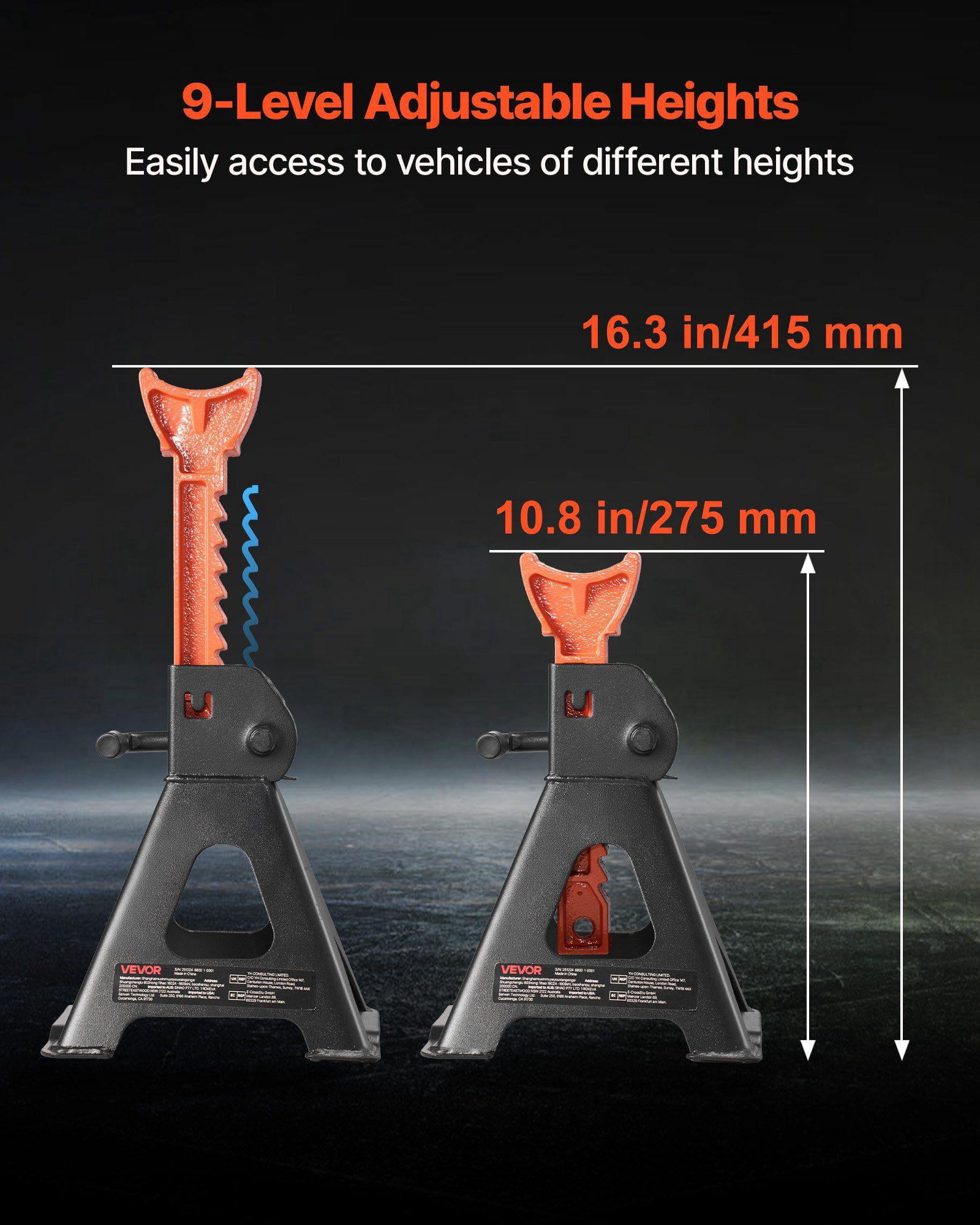 Heavy Duty 3 Ton 6600 lbs Capacity Steel Jack Stands Adjustable Height 10.8-16.3 in with Locking for SUV Pickup Car UTV ATV 1 Pair Black Orange