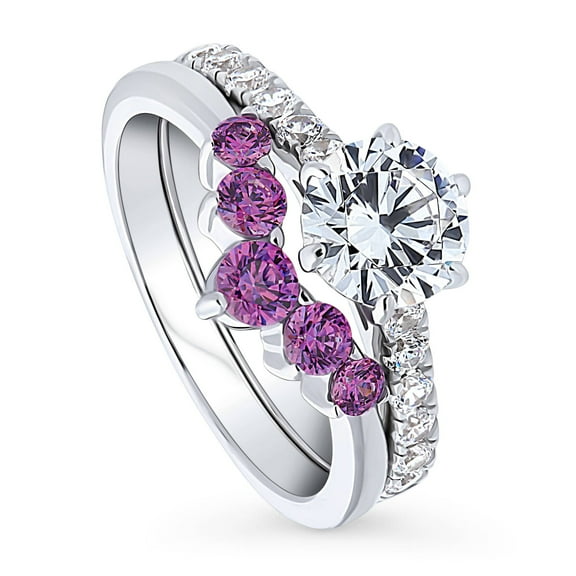 BERRICLE Sterling Silver 5-Stone Wedding Engagement Rings 1.25 Carat Cubic Zirconia CZ Solitaire Ring Set for Women, Rhodium Plated Size 5