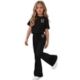 thumbnail image 6 of SOOMLON Back to School Outfits for Girls Bow Short Sleeve T Shirts Casual Flare Pants 2PC Summer Weekend Matching Set, 6 of 6
