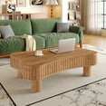 thumbnail image 3 of 42" Lift Top Coffee Table for Living Room | Fluted Panel Hidden Storage, Silent Hydraulic Lift, Rounded Corners, Light Brown MDF+Metal, 42.5"W x 27"D, 5 Min Assembly, 3 of 19