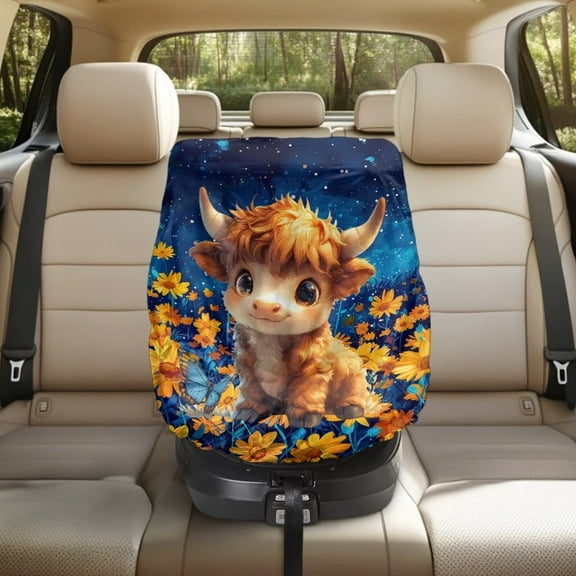 KUIFORTI Baby Car Seat Sun Shade Cover, Highland Cow Infant Car Seat Cover, Easy to Install, Washable Car Seats Heat Protector Baby Travel Accessories