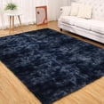 thumbnail image 4 of Fluffy Area Rug, Modern Abstract Fluffy Area Rug Indoor Soft Area Rug Faux Area Rug for Bedroom Living Room,Dark Navy,6' x 9', 4 of 7