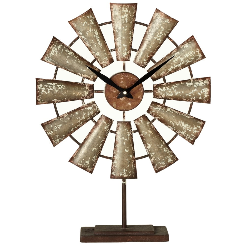 20.5” Rustic Distressed Galvanized Metal Windmill Desk Clock Walmart