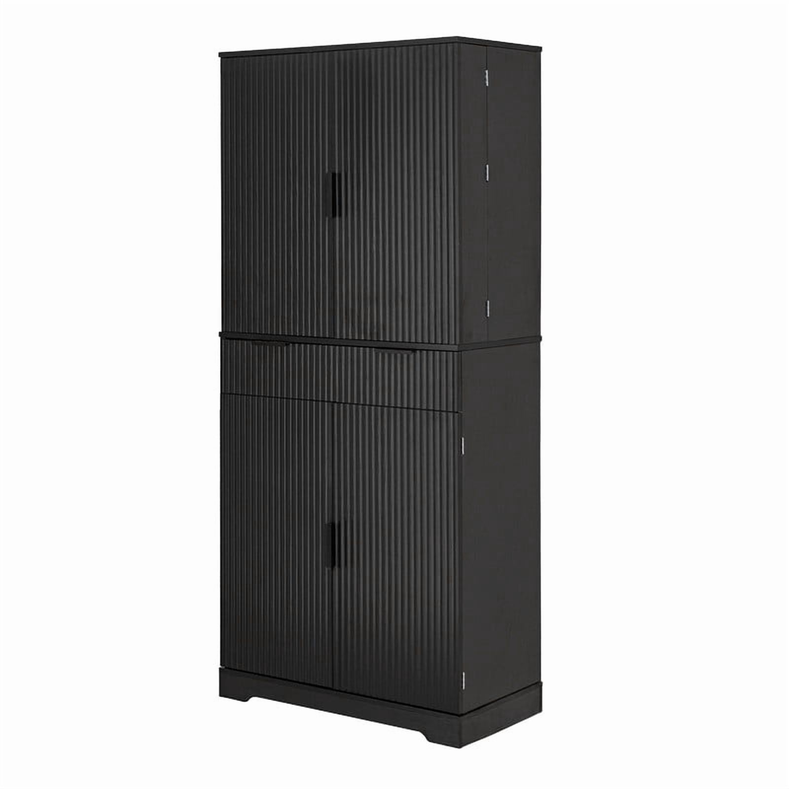 72'' Tall Fluted Kitchen Pantry Hutch with Rack & Drawer, Multi-Functional Storage Cabinet, Freestanding Cupboard Organizer