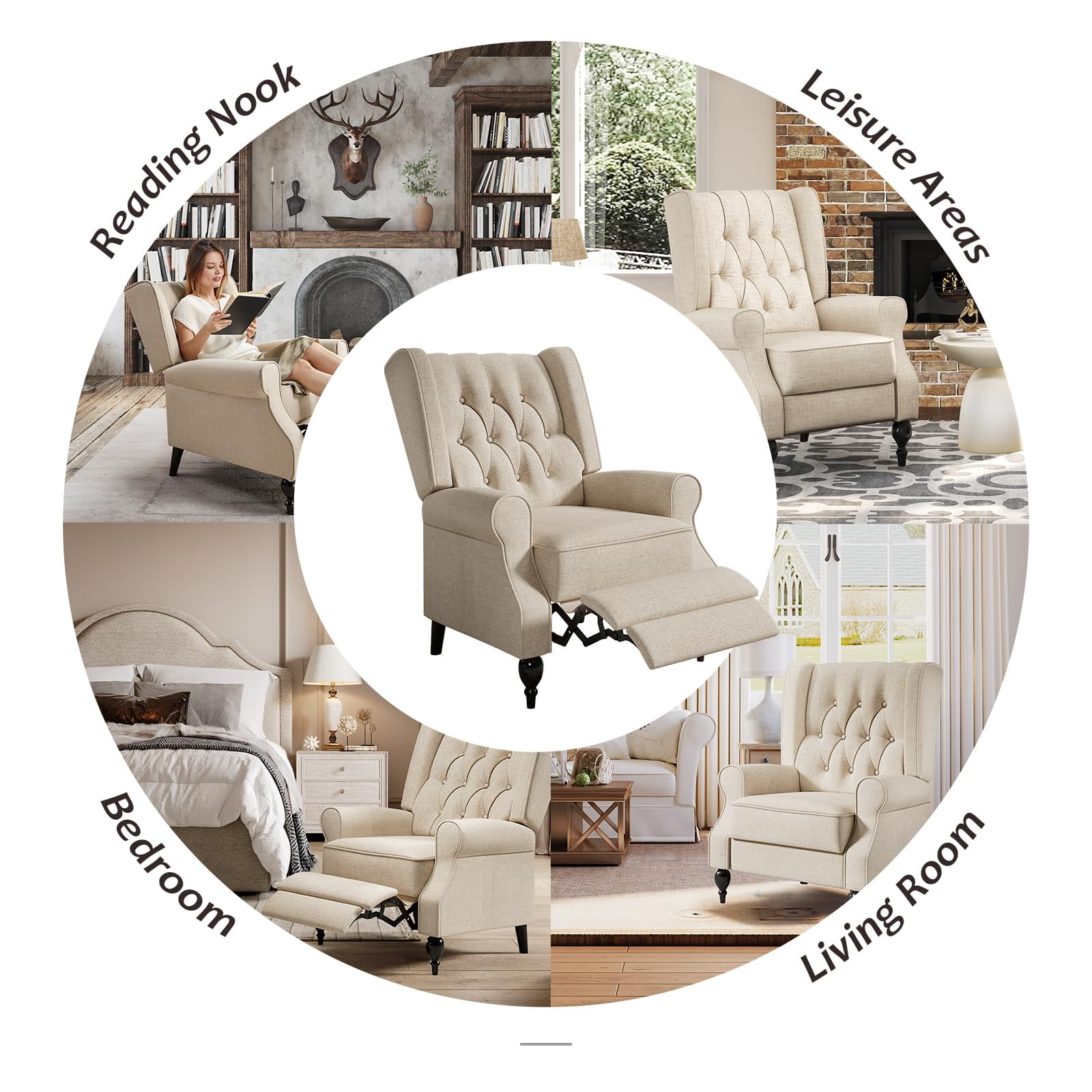 Merluxy Recliner Chair for Living Room,Classic Tufted,Widened Armrest and High Wingback,Fabric Beige