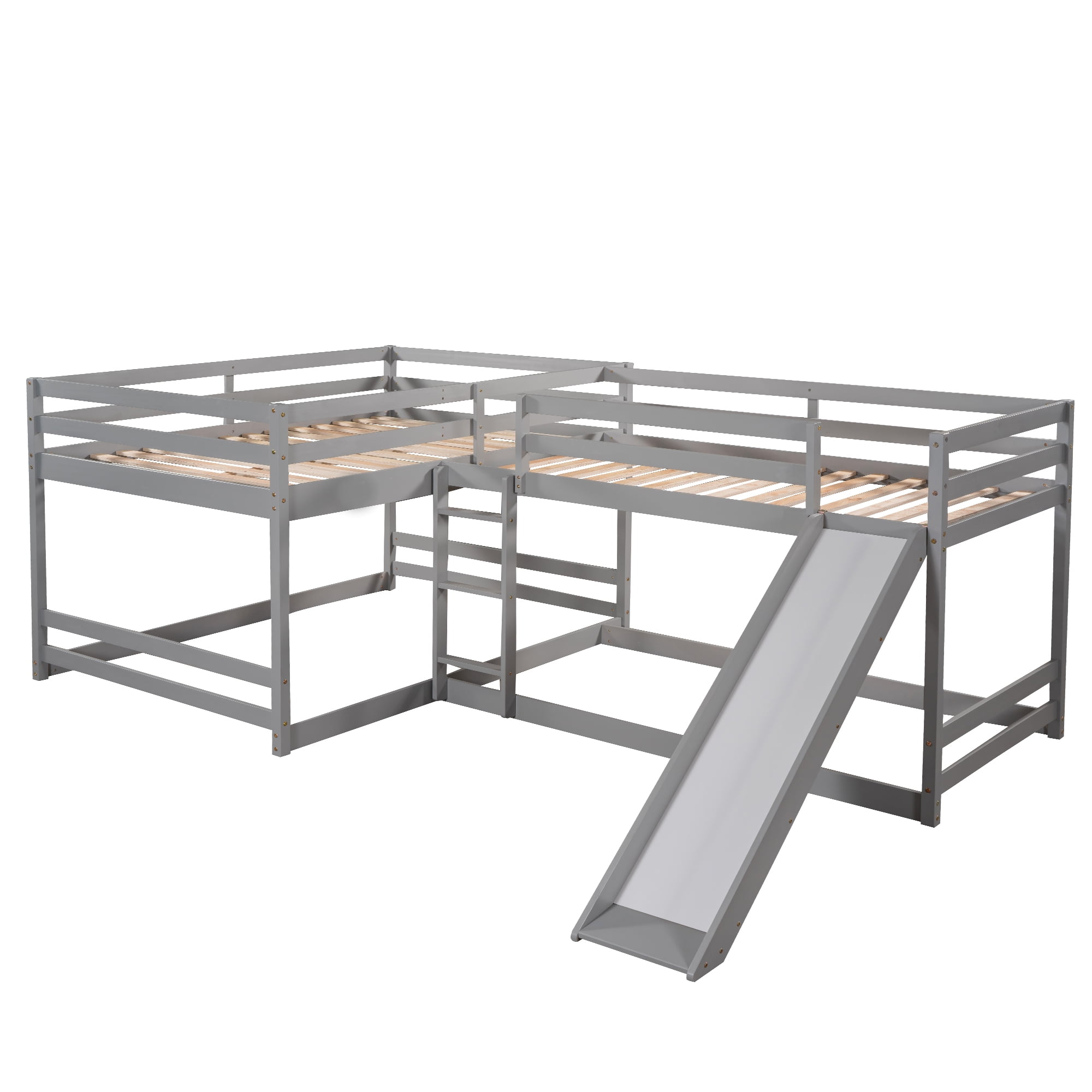 Buy LShape Bunk Bed for 4, Quad Bunk Beds with Slide and Builtin