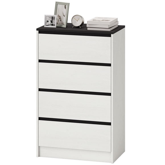 White Wood Effect 4-Drawer Tall Dresser | Bedroom & Living Room Storage Cabinet - 23.6" x 13.8" x 38.2"