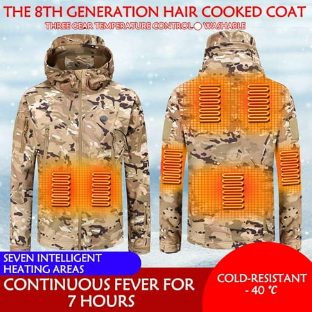 Qeaghou Camo Heated Jackets for Men 2024 Winter Warm Hooded Heated Hoodies Outdoor Water Resistant Windproof Hunting Jacket Daily Deals Clearance