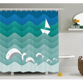 Nautical Decor Shower Curtain Set Sea Theme Doodle Nostalgia