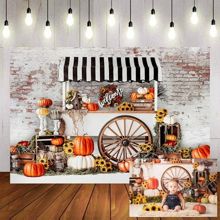 Image of Autumn Farm Photography Background Pumpkin Sunflower Baby Shower Birthday Party Backdrop Photocall Photo Studio
