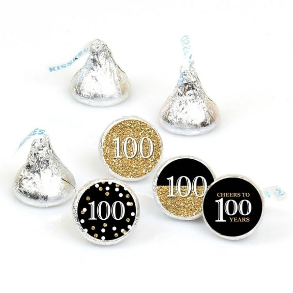 Big Dot of Happiness Adult 100th Birthday - Gold - Round Candy Sticker Party Favors - Labels Fits Chocolate Candy (1 sheet of 108)