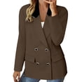 thumbnail image 5 of VBVC Women's Contrast Collar Double Breasted Blazer , Notch Lapel Work Coat For Women, Ladies' Long Sleeve Suit Jacket With Pockets, Coffee , XS-2XL, 5 of 7