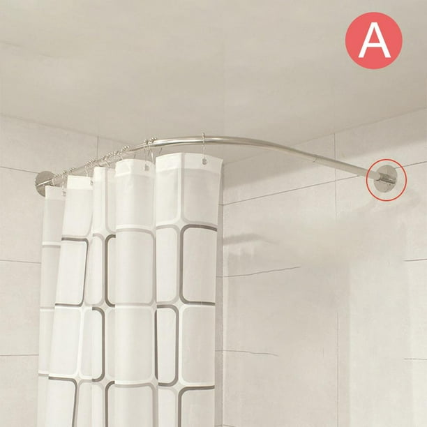 YOITEA Tringle à rideau de douche d'angle réglable (29,5-37,4 x  29,5-37,4), tringle à rideau de douche incurvée en forme de L extensible,  installation sans perçage, sans perçage pour salle de bain, baignoire