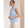 thumbnail image 4 of Unique Bargains Women's Sleeveless Button Up Solid Color Ruffle Blouse S Light Blue, 4 of 5
