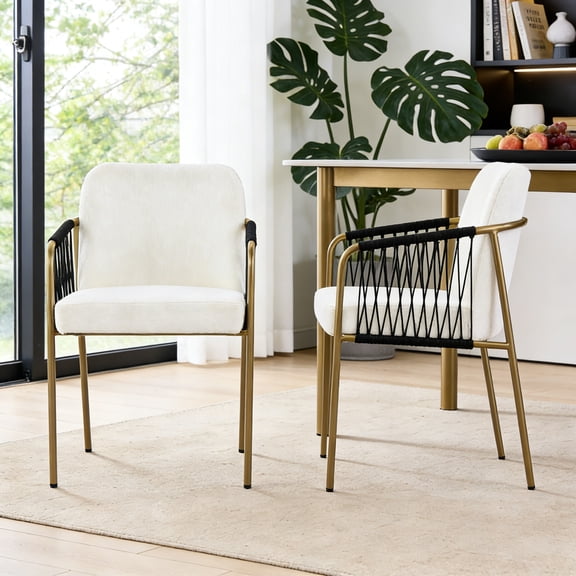 Christopher Knight Home Modern Glam Dining Chairs Set of 2 with Gold Metal Frame, Beige Seat