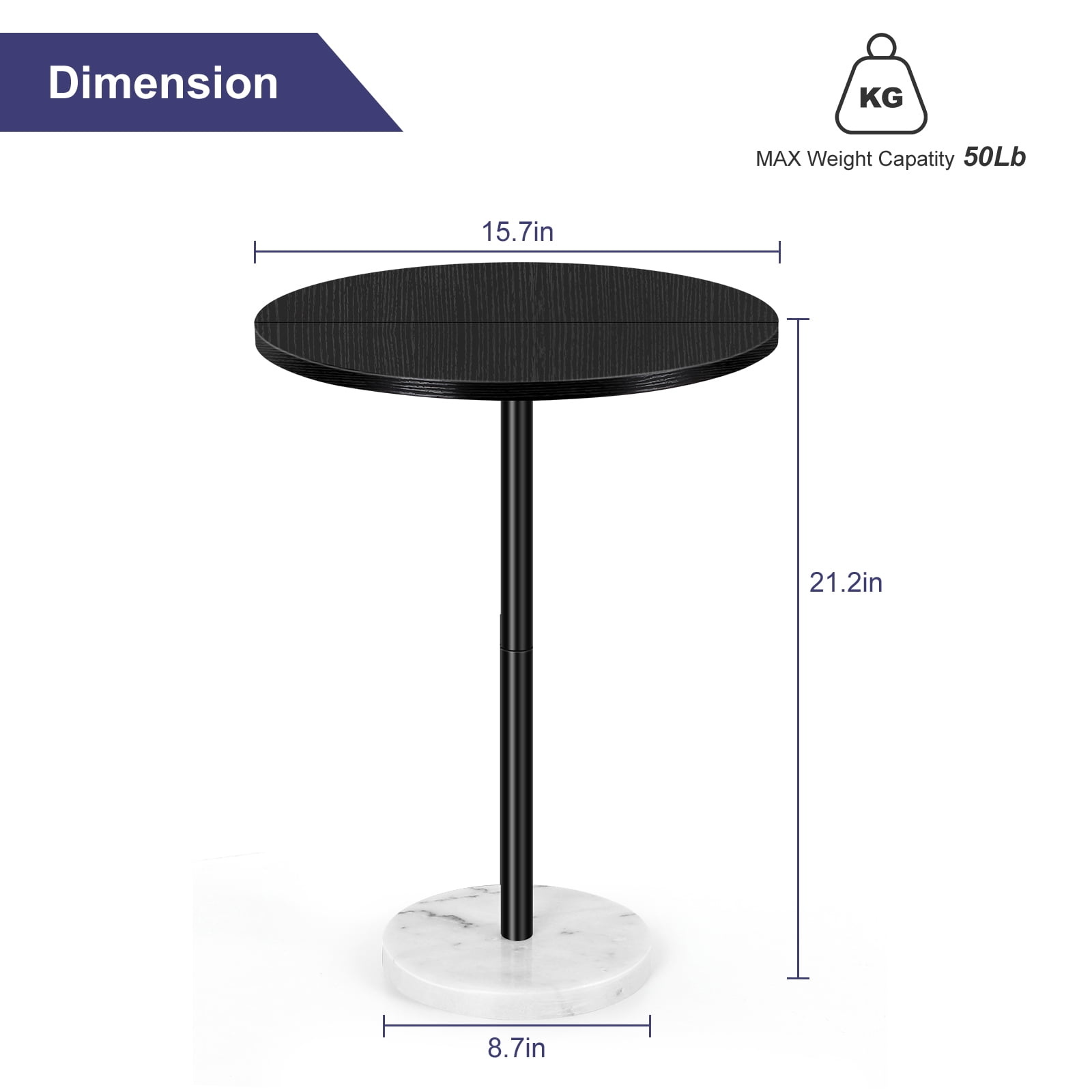 Round Bar Nightstand Coffee Table Office Bedroom White Marble Base Large