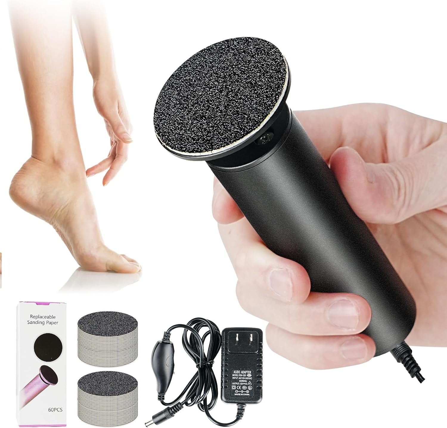 SONGAUN Electric Foot Callus Remover,Electric Foot File Speed Adjustment & Direction of Rotation Controller, Pedicure Tools for Feet with 60Pcs Replacement Sandpaper
