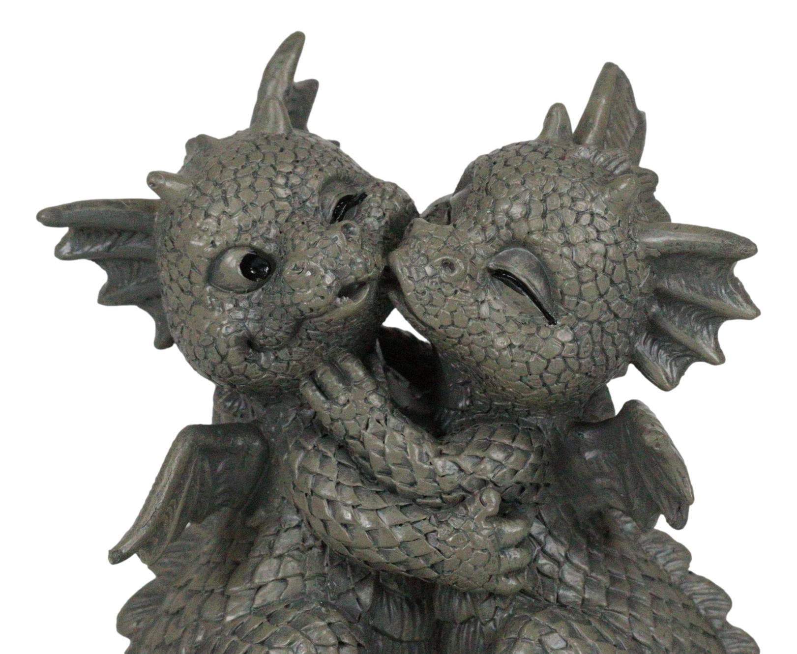 Fantasy Fiery Romance Dragon Lovers Hugging Garden Figurine Faux Stone Resin