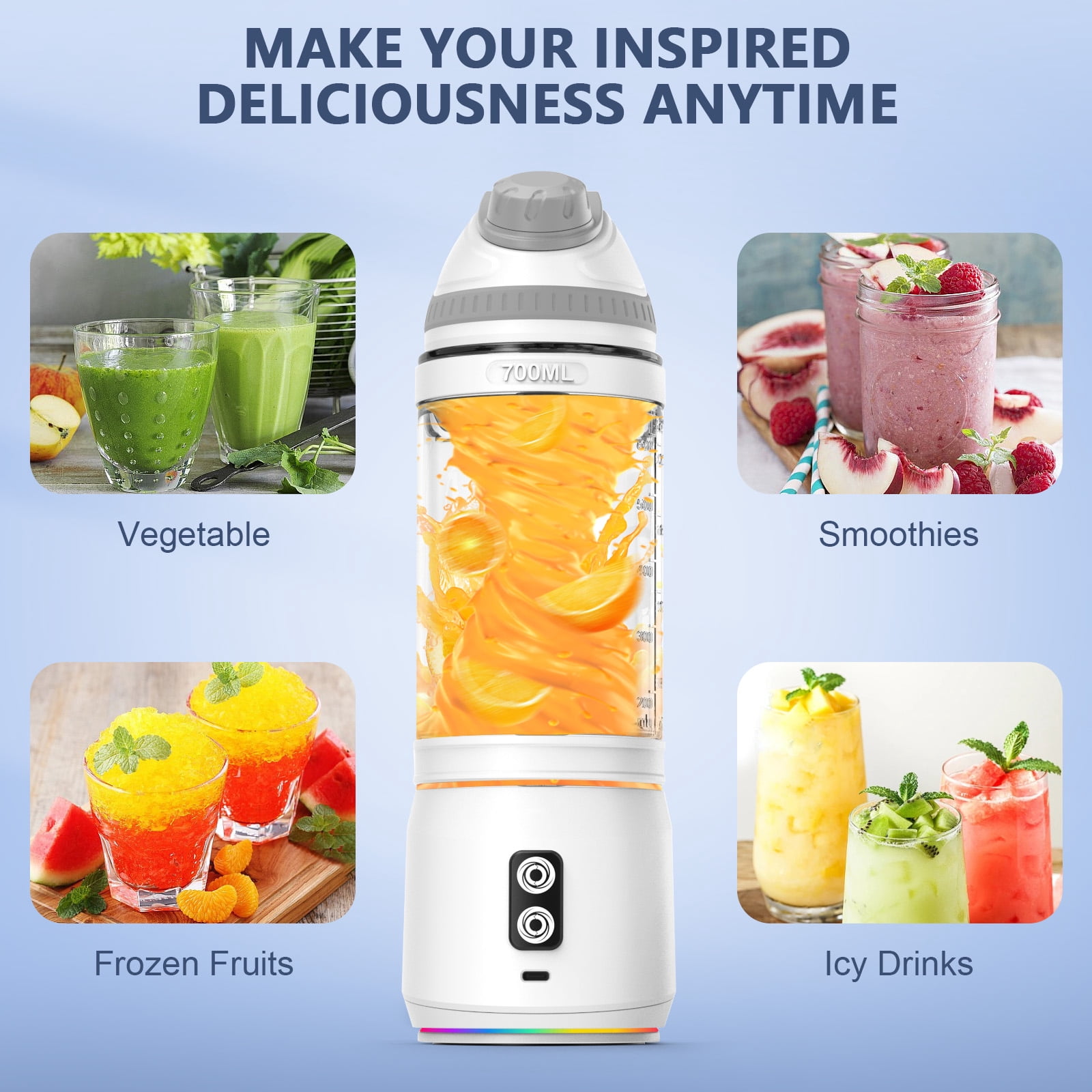 Portable Blender,Fimilo Personal Blender 240 Watt for Shakes and Smoothies with 6 Metal Blades, 24 oz Mini Blender Cup with Travel Lid and USB Rechargeable for Office, Gym, Kitchen (Gray)
