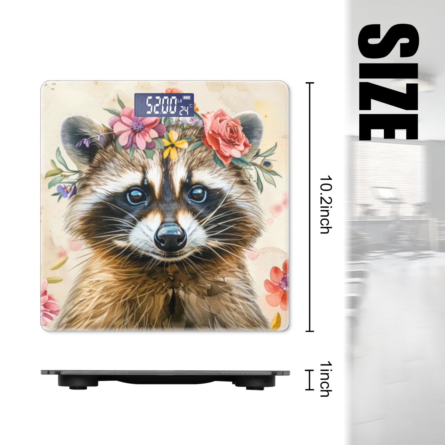 Bathroom Scale, Highly Accurate Digital Body Scale,Precisely Measures Weight up to 400 lbs-Cute Baby Raccoon Wearing Flowers In Hair