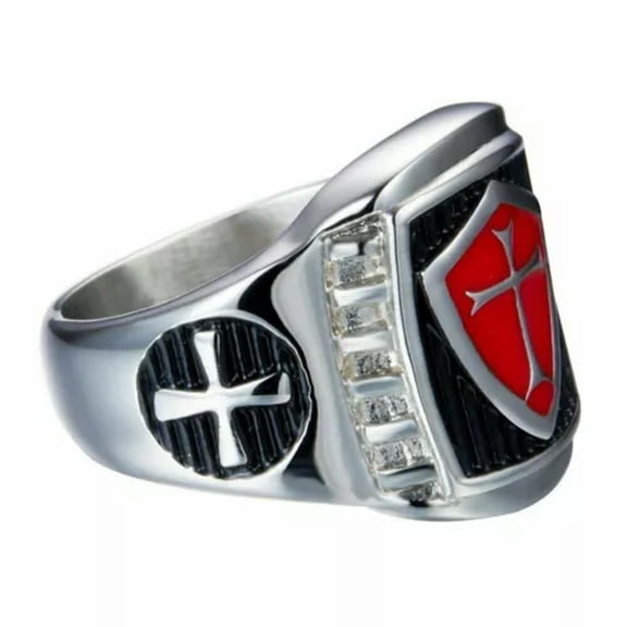 QQTDFG Mens Shield Cross Knights Templar Ring Silver Stainless Steel Size 7-15 Gift-8