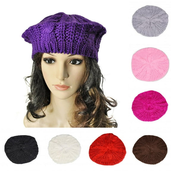 Limei Soft Lightweight Crochet Hats Ribbed French Berets Beanie Slouchy Knit Beret Hat for Women (Coffee)
