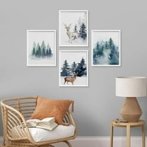 PixonSign Framed Wall Art Pastel Christmas Reindeer Deer Moose Forest Prints, Set of 4 Cartoon Winter Celebrations & Holidays Wall Décor, Modern Adhesive Canvas Posters - 11"x14" White