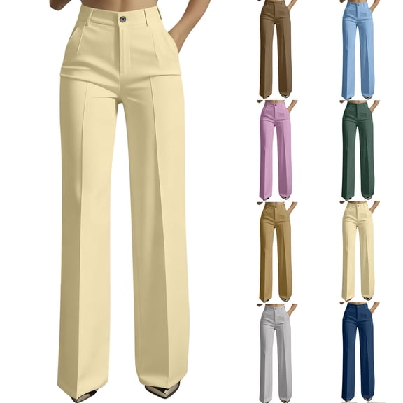 Womens Solid Color Business Casual Work Pants Dress office Trousers Slacks with Pockets Khaki XL(XL)