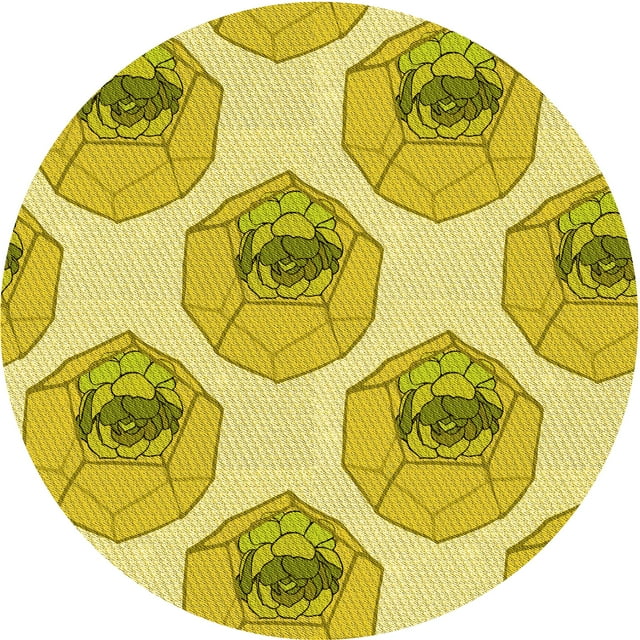 Ahgly Company Tapis d'Intérieur Rond Lavable en Machine Transitionnel Jaune Vif, 5 Pieds Rond