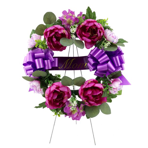 Mainstays 17" Artificial Floral Wreath, Peony Flower, Purple color