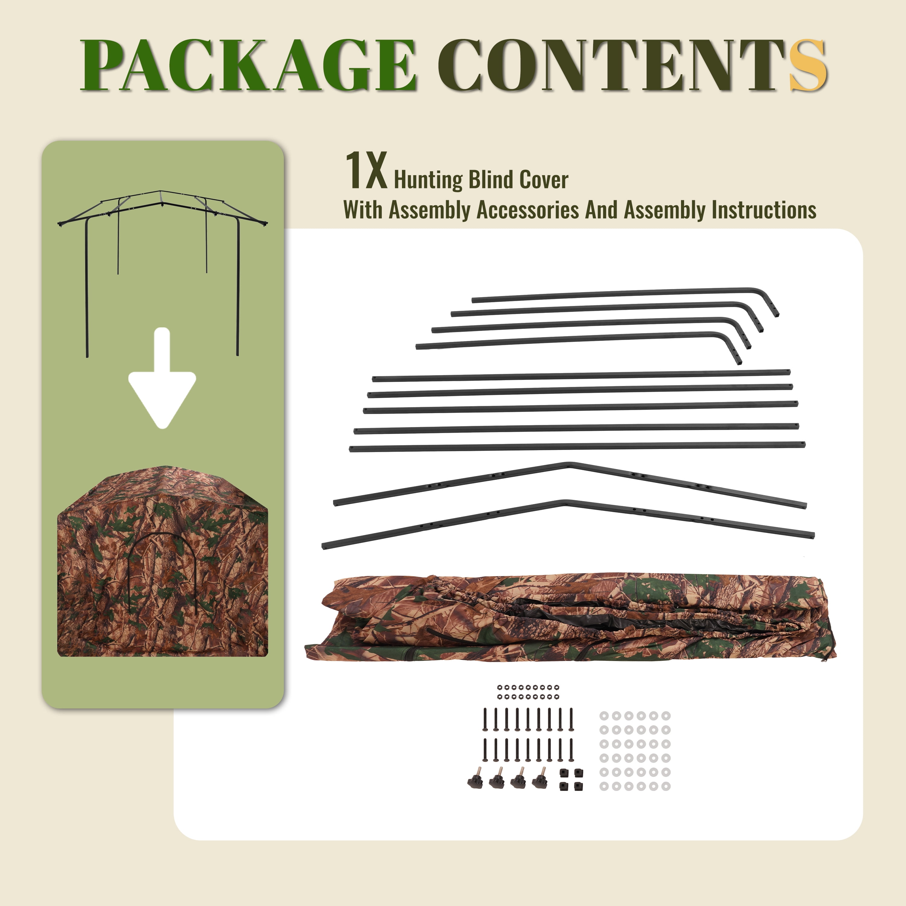KOJEM Hunting Blind Cover Deer Hunting Blind Camouflage Enclosure Universal 2 Entrances Hunting Equipment 360 Degree Full Surround Coverage Quad Blind Cover (Stand Not Included)