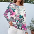 thumbnail image 5 of WTOBBY Women's Floral Print Fashion Long Sleeve T-shirt with Round Neck Top Casual Wear Comfort Fit Soft Material Lightweight Fabric Daily Outfit Essential Stylish Layering Piece,Purple Pink XL, 5 of 5
