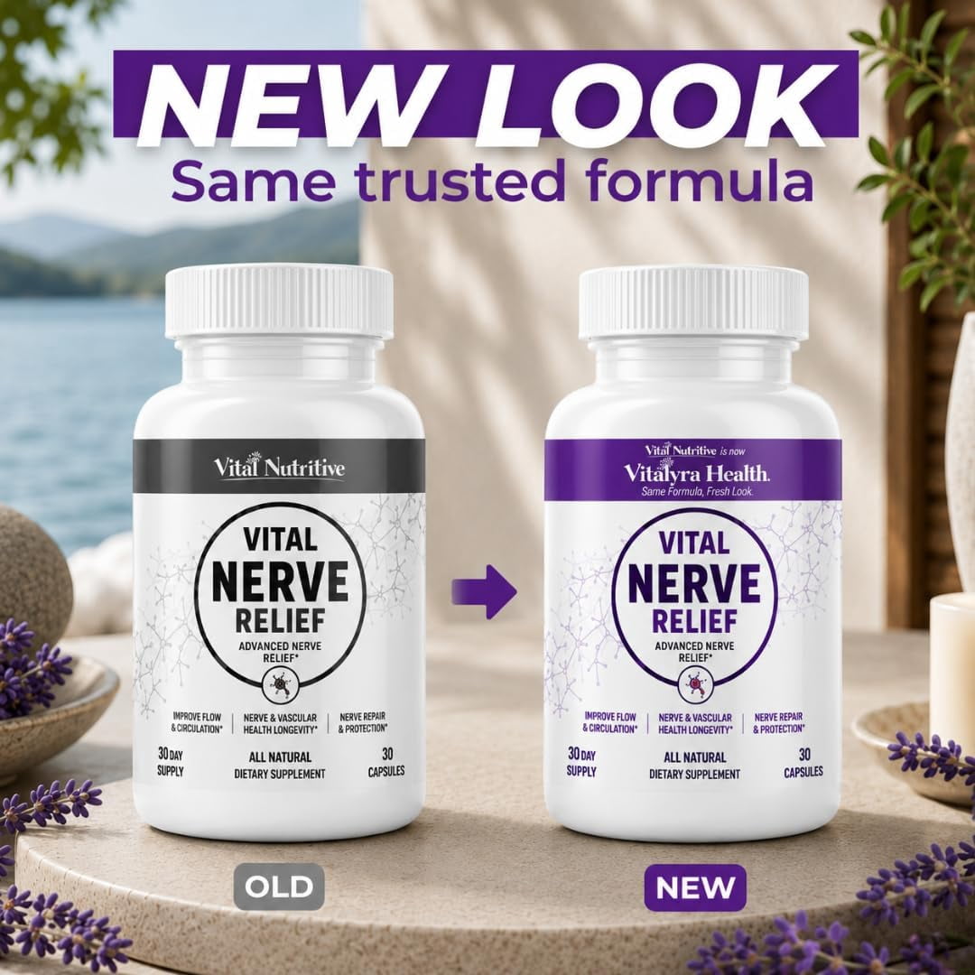 Vitalyra Nerve Relief Daily Nerve Support Supplement, Vegan Non-GMO Gluten-Free Sugar-Free Nerve Health Formula, 60 Capsules 30-Day Supply