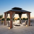 thumbnail image 3 of Modern Shade Rosewood Wood Gazebo - 11' x 13' Cedar Framed Double Steel Roof Permanent Patio Gazebo, 3 of 9