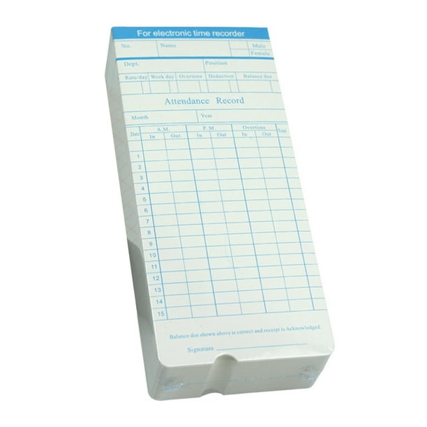 100 hojas de tarjetas de control de asistencia para empleados (color aleatorio)