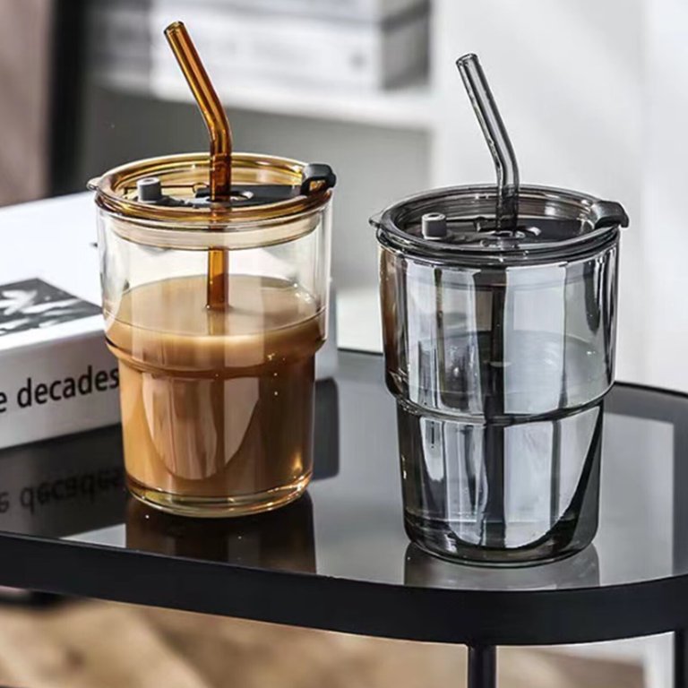 Glass High Value Beverage Cup Coffee Cup Double Drinking Straw Cup Portable  Office Gift Cup 