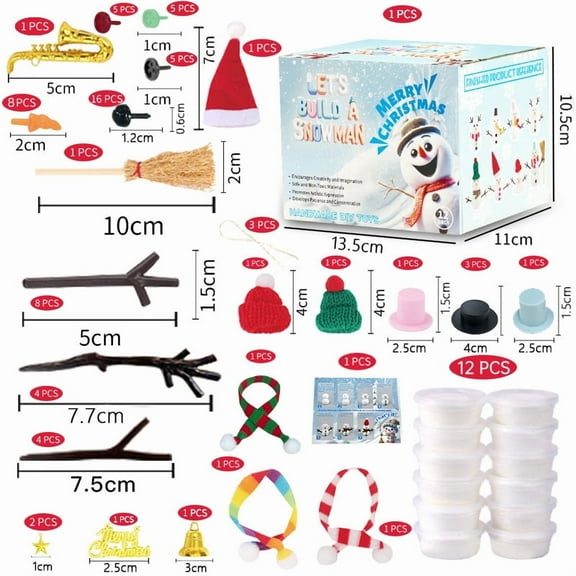 12 Pack Build a Snowman Kit Snowman Crafts,Modeling Clay Snowman DIY Kit, Christmas Stocking Stuffers,Christmas Crafts Xmas Gift (86pcs)