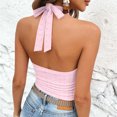 thumbnail image 5 of TEAJOPSUU Summer Cami Tops for Women Lightweight Halter Neck Sleeveless Spaghetti Strap Camisole Tops Form Fitting Eyelet Cropped Tank Tops Blouses Pink, 5 of 6