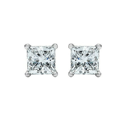 18k Brilliant Cut Stud - 14k White Gold 3.00 Ct Princess Brilliant Cut White Cz Stud Earrings