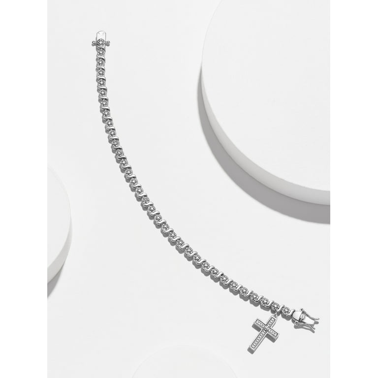 Morgan & Paige Rhodium Plated Diamond Accent Cross Charm Tennis