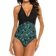 thumbnail image 2 of Swimsuit Thong Women Flowers Print Bikini One-piece Swimwear Push-Up Swimsuit Bathing Suit, 2 of 9