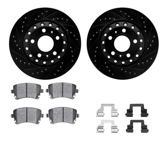 Dynamic Friction Company Rear Brake Rotors-Drilled and Slotted-Black with 5000 Advanced Brake Pads includes Hardware 8512-73046