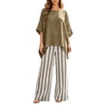 thumbnail image 3 of AHTJRT Women's Lounge 2 Piece Outfits Loose Fit Tunic Tops and Flowy Striped Wide Leg Pants Set Summer Beach Vacation Everday Wear Outfits Khaki XXL, 3 of 7